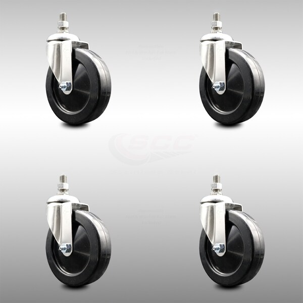 Service Caster 5 Inch 316SS Soft Rubber Wheel Swivel 1/2 Inch Threaded Stem Caster Set SCC SCC-SS316TS20S514-SRS-121315-4 - main